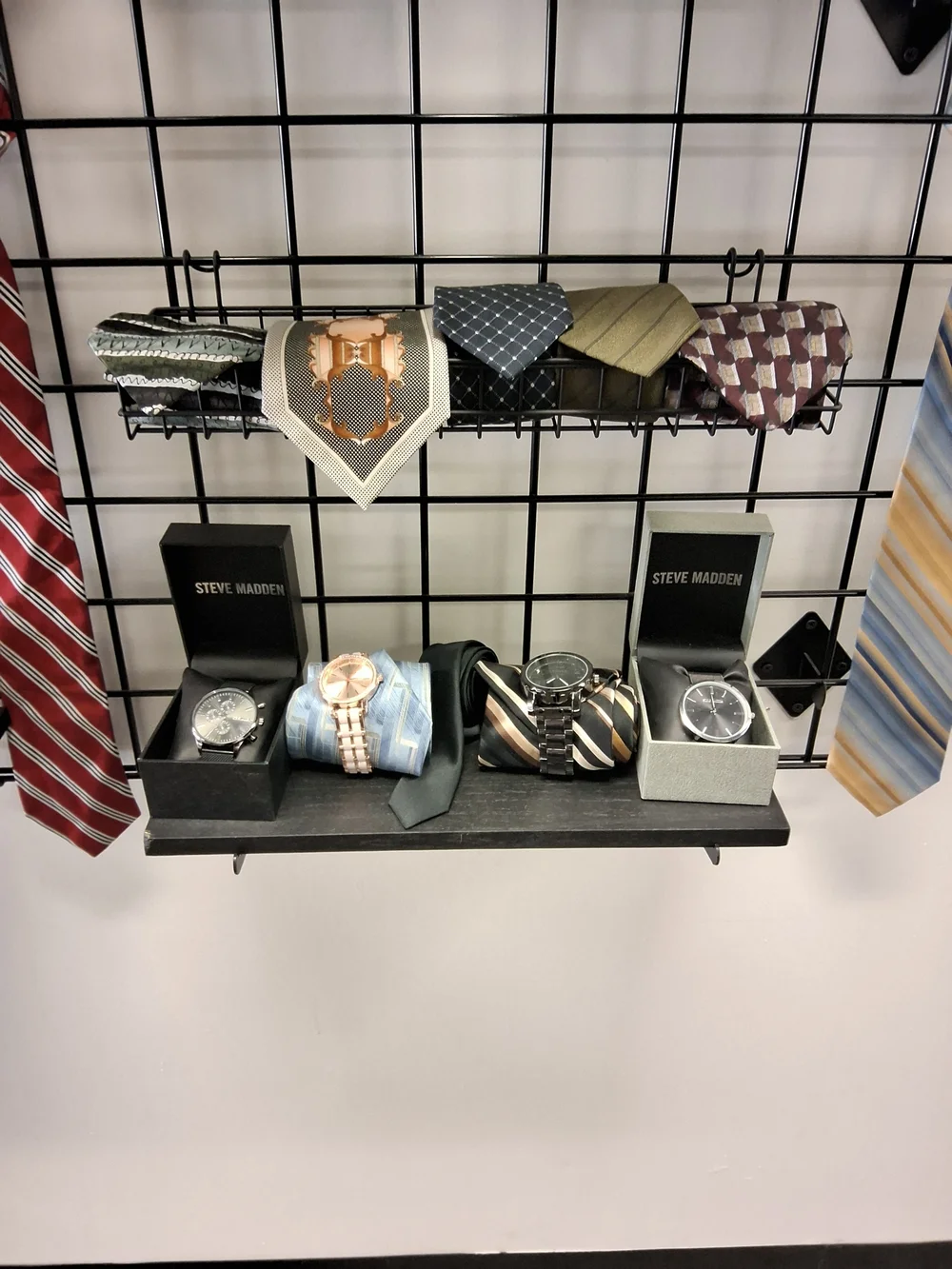 Steve Madden Men's Black and Rose Gold Watch Set with Assorted Ties